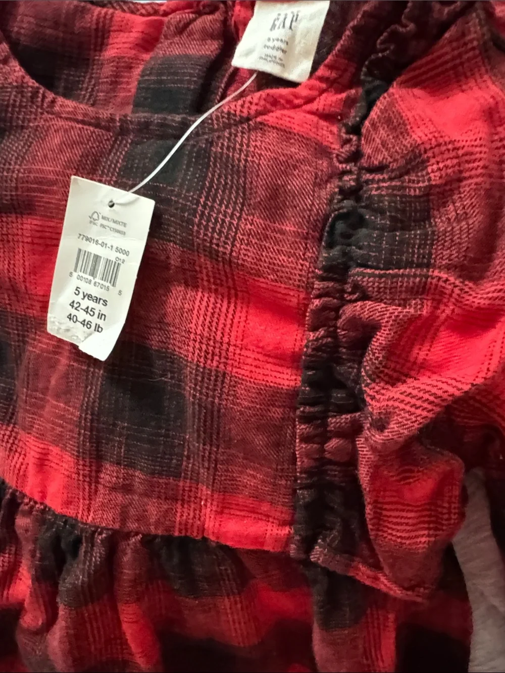 GAP Red and Black Plaid Long-Sleeve Ruffle Kids Dress